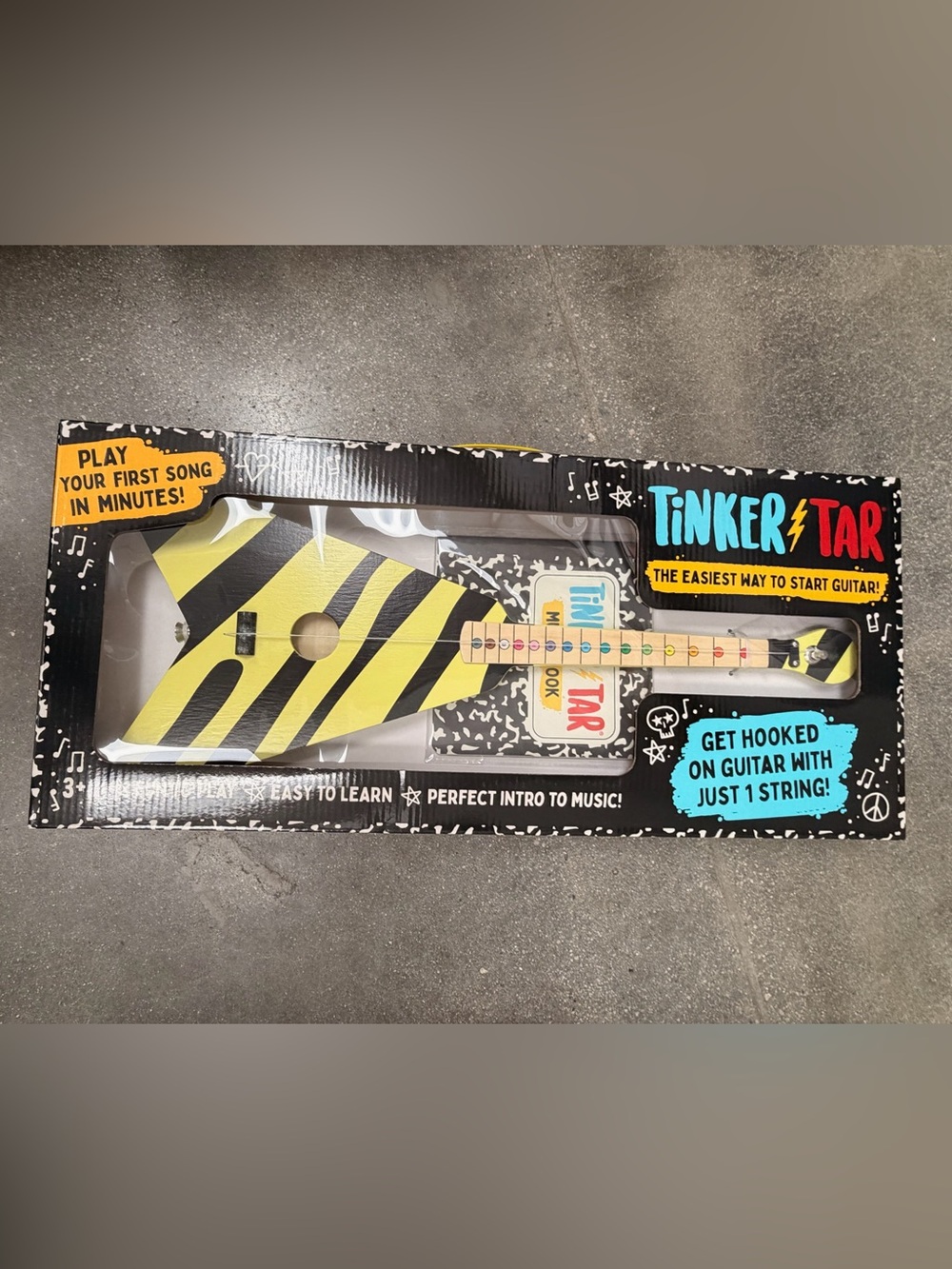 TinkerTar Kids Mini Guitar Toy – Yellow & Black Stripes brand new